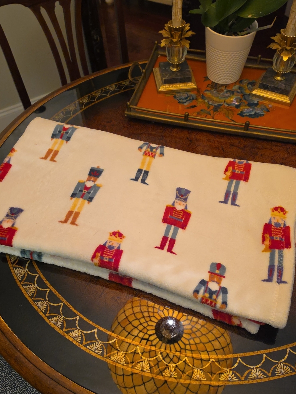 Holiday Nutcracker Plush Throw Blanket - White 60 X 48 New